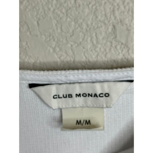 Club Monaco White Ribbed Short Sleeve Blouse Square Neck Stretch Casual M - Picture 3 of 6